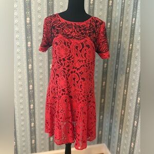 Free People Red and Black Lace  Dress